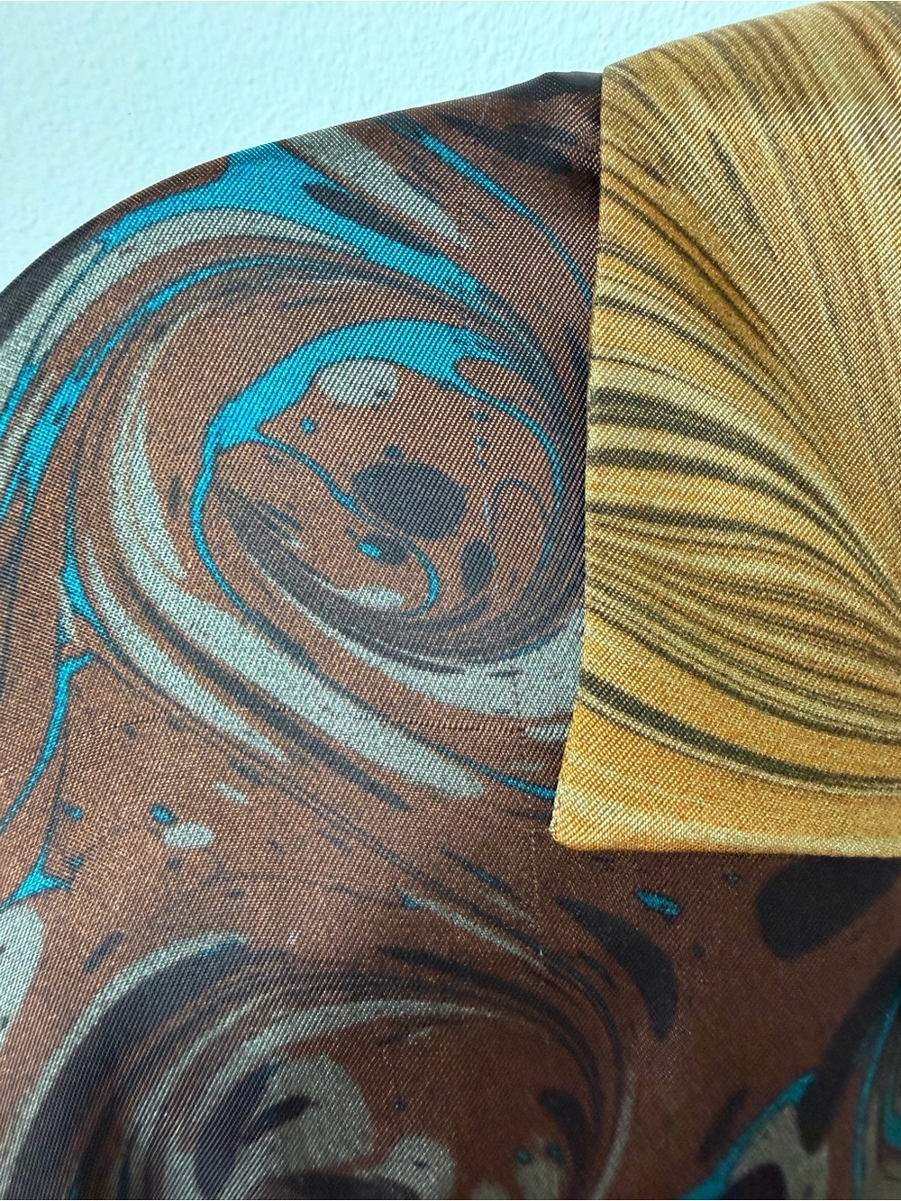 Dries Van Noten Brown & Teal Swirl Short Sleeve Button-Down - Picture 5 of 8